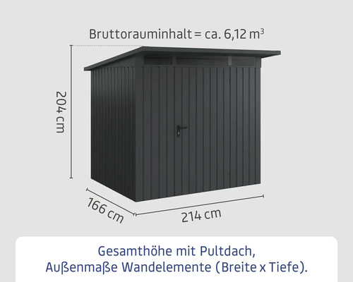 Metall Gerätehaus mit Maßangaben