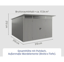 Image d'un abri de jardin avec les dimensions 310 x 310 x 212 centimètres.