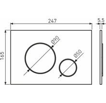 Dessin technique d'une plaque avec deux perçages, diamètre 90 mm et 50 mm, dimensions 247 mm x 165 mm