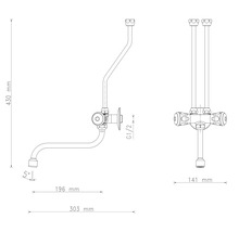 Dessin technique d'une installation sanitaire avec des indications de dimension.