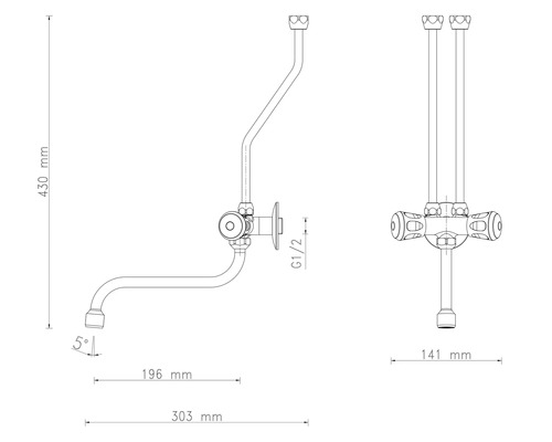 Dessin technique d'une installation sanitaire avec des indications de dimension.