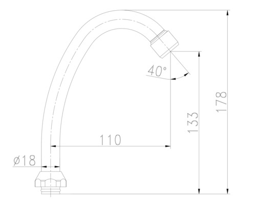 Schéma technique d'un bec de robinet avec indication des dimensions