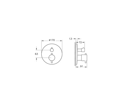 Technische Zeichnung einer Unterputz Armatur mit Maßangaben