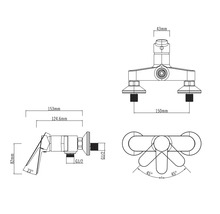 Technische Zeichnung einer Armatur mit Maßangaben
