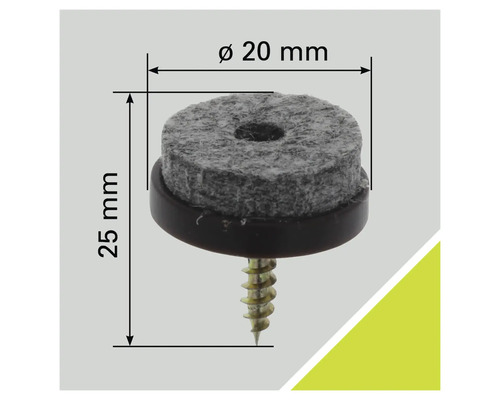 Filzgleiter mit Schraube, Durchmesser 20 Millimeter, Höhe 25 Millimeter