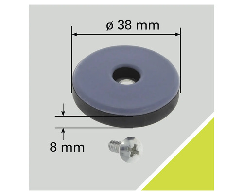 Möbelgleiter mit Schraube, Durchmesser 38 Millimeter