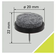 Filzgleiter mit Nagel, Durchmesser 20 mm, Höhe 22 mm