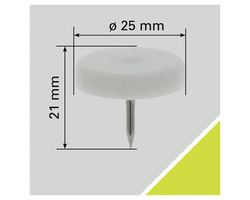 Möbelgleiter mit Nagel, Durchmesser 25 mm, Höhe 21 mm