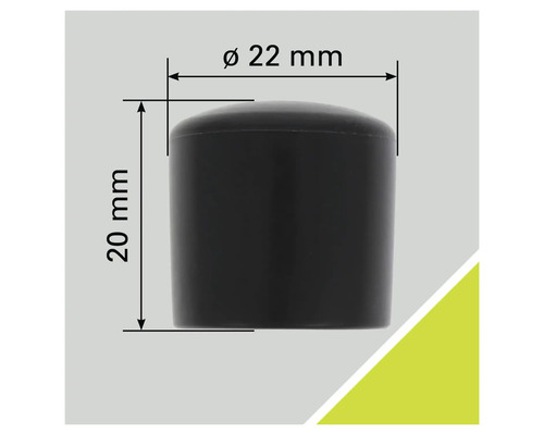 Abbildung eines Möbelgleiters mit den Maßen 22 mm Durchmesser und 20 mm Höhe