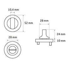 Technische Zeichnung eines Türbeschlags mit Größenangaben