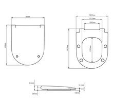 Dessin technique d'un couvercle de toilette avec indications de dimensions