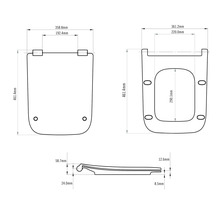 Schéma technique d'un siège de WC avec dimensions
