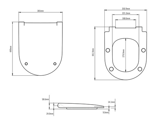 Dessin technique d'un siège de toilette avec dimensions