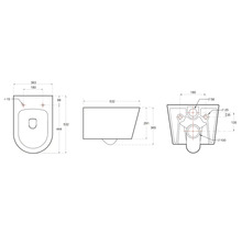 Dessin technique d'un WC suspendu avec indications de dimensions