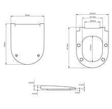 Schéma technique d'un siège de WC avec indications de dimension