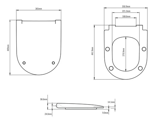 Schéma technique d'un siège de WC avec indications de dimension