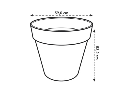 Schéma d'un pot de fleurs avec des dimensions de 59,0 cm de largeur et 53,2 cm de hauteur