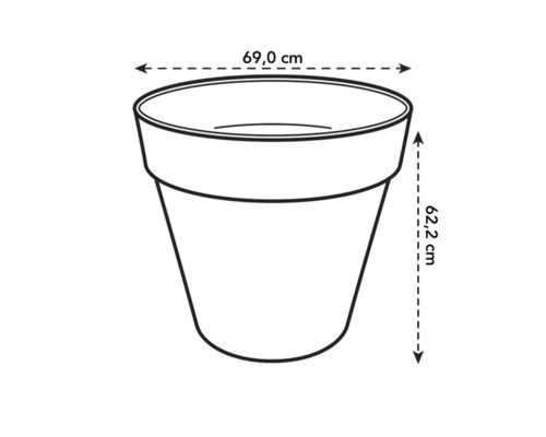 Illustration d'un bac à plantes mesurant 69,0 cm de large et 62,2 cm de haut