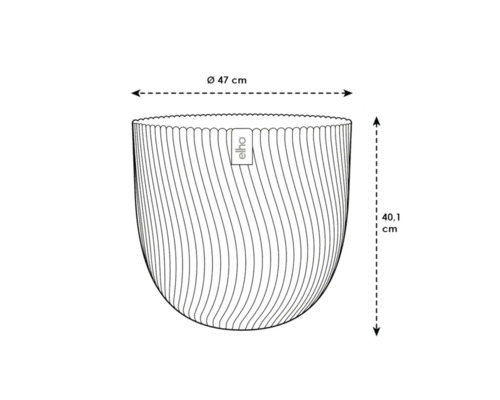 Schéma d'un pot de fleurs avec des dimensions de 47 cm de diamètre et 40,1 cm de hauteur