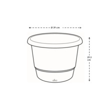 Image d'un pot de fleurs mesurant 39 cm de diamètre et 29,3 cm de hauteur.