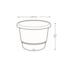 Illustration d'un pot de fleurs mesurant 47 cm de diamètre et 35,3 cm de haut