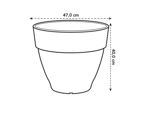Illustration d'un pot de fleurs mesurant 47,0 cm de large et 40,0 cm de haut.