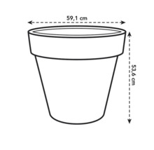 Abmessungen eines Pflanzgefäßes: 59,1 cm breit und 53,6 cm hoch.