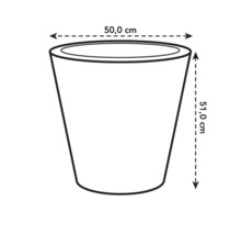 Schéma d'un pot de fleurs avec des dimensions de 50,0 cm de large et 51,0 cm de haut.