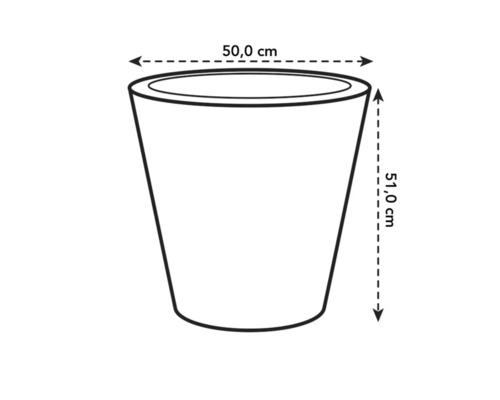 Schéma d'un pot de fleurs avec des dimensions de 50,0 cm de large et 51,0 cm de haut.