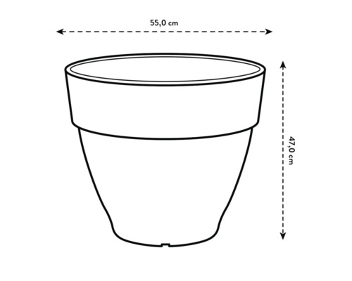 Image d'un pot de fleurs mesurant 55,0 cm de large et 47,0 cm de haut.