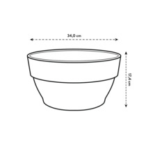 Schéma d'un pot de fleurs avec des dimensions de 34,0 cm de large et 17,4 cm de haut.