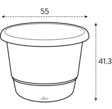 Image d'un pot de fleurs avec les dimensions 55 et 41,3 plus le logo Elho