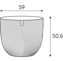 Schéma technique d'un pot de fleurs avec des dimensions de 59 x 50.6 cm.