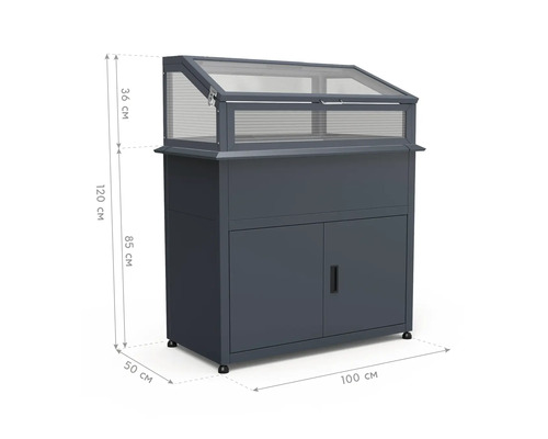 Châssis de culture avec armoire et dimensions.