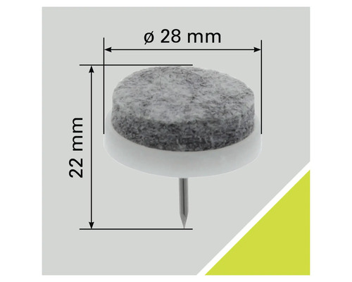 Filzgleiter mit Nagel, Durchmesser 28 Millimeter