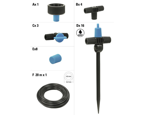 Composants pour l'irrigation goutte à goutte en kit
