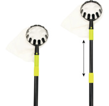 Deux vues d'un cueille-fruits avec manche télescopique et sac de collecte