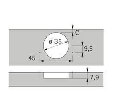 Einbaumaße für ein Möbelband mit einem Durchmesser von 35 mm