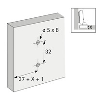 Schéma de perçage pour une porte de meuble avec indication des dimensions