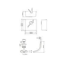 Schéma technique d'un évier avec dimensions et siphon