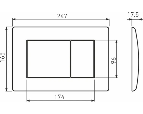 Technische Zeichnung einer Betätigungsplatte mit Maßen
