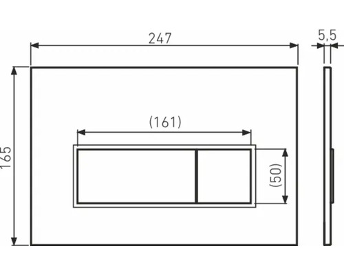 Technische Zeichnung einer Betätigungsplatte mit Maßangaben