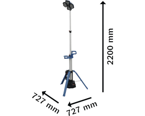 Projecteur de chantier avec trépied et indication des dimensions