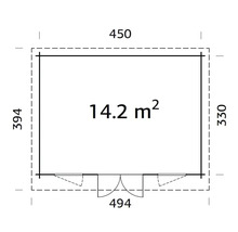 Grundriss vun engem Gaardehaus mat Moossangaben