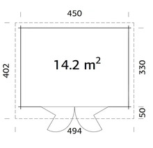 Grundriss mit Massangaben für Gartenhaus, Fläche 14.2 Quadratmeter