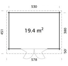 Plan avec les dimensions et une surface de 19,4 mètres carrés