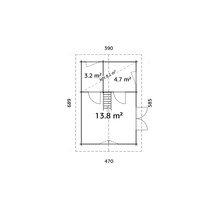 Grundriss eines Gartenhauses mit Größenangaben