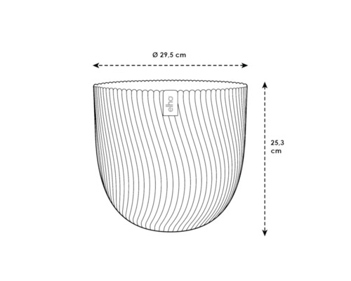 Schéma du pot de fleurs Elho avec des dimensions de 29,5 cm de diamètre et 25,3 cm de hauteur