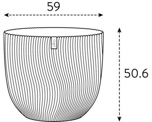 Image d'un pot de fleurs mesurant 59 x 50,6 centimètres et le logo Elho.