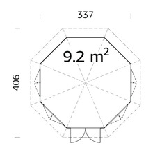Grundriss Gartenhaus mit den Maßen 406 x 337 cm und 9,2 Quadratmeter Fläche